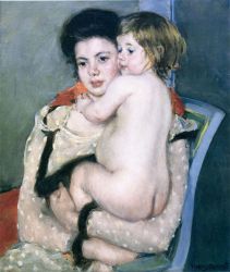 Reine Lefebvre Holding a Nude Baby -   Mary Cassatt Oil Painting