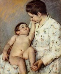 Baby\'s First Caress -  Mary Cassatt oil painting,