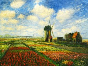 Tulip Field with the Rijnsburg Windmill II -  Claude Monet Oil Painting