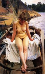 In Werner\'s row boat -  Anders Zorn Oil Painting