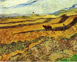 Field and Ploughman and Mill -   Vincent Van Gogh Oil Painting