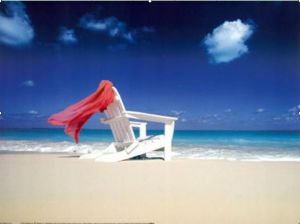 Red silk and chair on the beach - Oil Painting Reproduction On Canvas