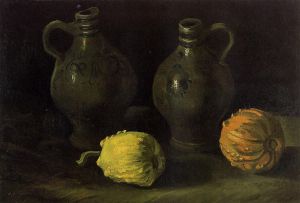 Still Life with Two Jars and Two Pumpkins - Vincent Van Gogh Oil Painting