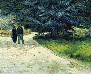 Public Garden with Couple and Blue Fir Tree: The Poet\'s Garden III -   Vincent Van Gogh oil painting