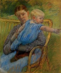 Mathilde Holding a Baby Who Reaches out to the Right -  Mary Cassatt oil painting,