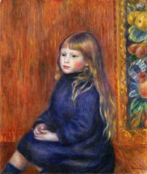 Seated Child in a Blue Dress II - Pierre Auguste Renoir Oil Painting