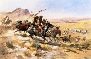 Attack on a Wagon Train - Charles Marion Russell Oil Painting
