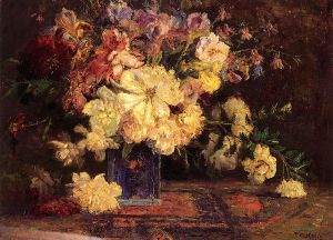 Still Life with Peonies -   Theodore Clement Steele Oil Painting