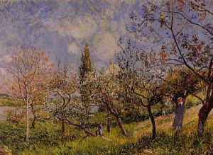 Orchard in Spring-By - Alfred Sisley Oil Painting