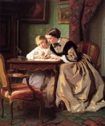 The Lesson -Jules Trayer Oil Painting