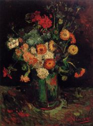 Vase with Zinnias and Geraniums - Vincent Van Gogh Oil Painting