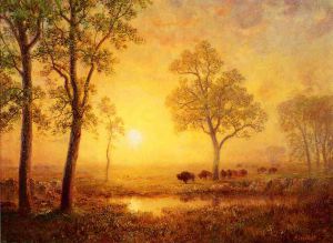 Sunset on the Mountain -   Albert Bierstadt Oil Painting