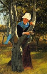 Among the Trees -   John George Brown Oil Painting