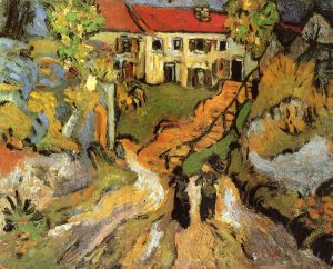 Village Street and Steps in Auvers with Two Figures -  Vincent Van Gogh Oil Painting