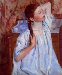 Girl Arranging Her Hair - Oil Painting Reproduction On Canvas