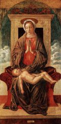 Madonna Enthroned Adoring the Sleeping Child - Giovanni Bellini Oil Painting