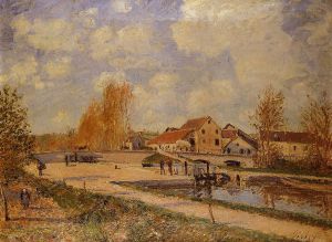 The Bourgogne Lock at Moret, Spring - Alfred Sisley Oil Painting