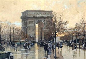 The Arc de Triomphe, Paris-- Eugene Galien-Laloue oil painting