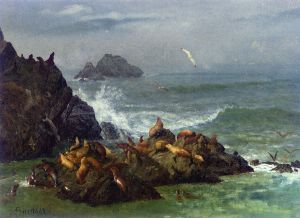 Seal Rocks, Pacific Ocean, California -   Albert Bierstadt Oil Painting