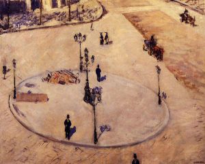 A Traffic Island, Boulevard Haussmann -  Gustave Caillebotte oil painting
