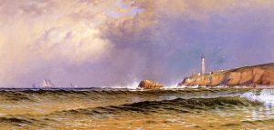 Coastal Scene with Lighthouse - Alfred Thompson Bricher Oil Painting