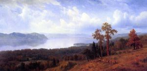 View of the Hudson Looking Across the Tappan Zee Towards Hook Mountain -   Albert Bierstadt Oil Painting