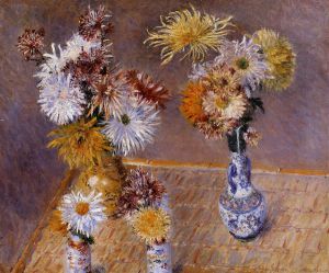Four Vases of Chrysanthemums -  Gustave Caillebotte Oil Painting