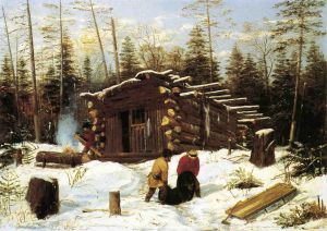 Bringing Home Game: Winter Shanty at Ragged Lake -  Arthur Fitzwilliam Tait Oil Painting