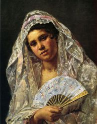 Spanish Dancer Wearing a Lace Mantilla - Oil Painting Reproduction On Canvas