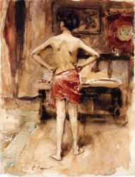 The Model: Interior with Standing Figure -   John Singer Sargent Oil Painting