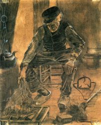 An Old Man Putting Dry Rice on the Hearth -   Vincent Van Gogh Oil Painting