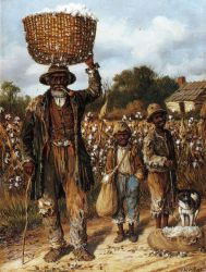 Negro Man, Two Boys and Dog in Cotton Field -  William Aiken Walker oil painting