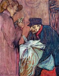 The Laundryman Calling at the Brothal -  Henri De Toulouse-Lautrec oil painting