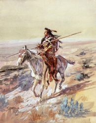 Indian with Spear - Charles Marion Russell Oil Painting