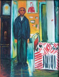 Self Portrait: Between Clock and Bed -   Edvard Munch Oil Painting