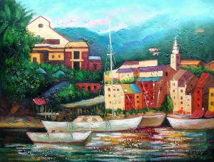 Lazy Boat Dock - Oil Painting Reproduction On Canvas