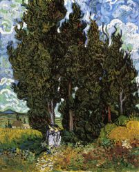 Cypresses with Two Women -  Vincent Van Gogh Oil Painting