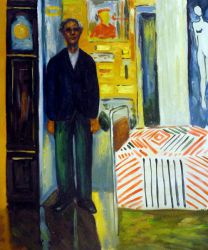 Self Portrait: Between Clock and Bed II - Edvard Munch Oil Painting