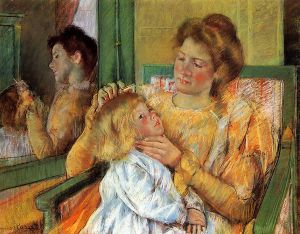 Mother Combing Her Child\'s Hair -   Mary Cassatt oil painting,