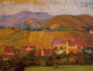 Village with Mountains -   Egon Schiele Oil Painting