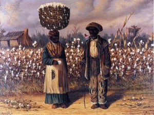 Negro Man and Woman in Cotton Field with Baskets of Cotton -  William Aiken Walker Oil Painting