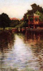 The Boathouse in Central Park -   James Carroll Beckwith Oil Painting