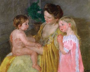 Mother and Two Children -  Mary Cassatt oil painting,