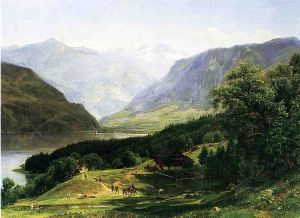 Travelers in the Swiss Alps -   Thomas Worthington Whittredge Oil Painting