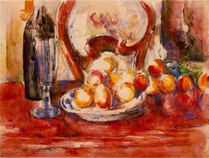 Still Life-Apples, a Bottle and Chairback -   Paul Cezanne Oil Painting