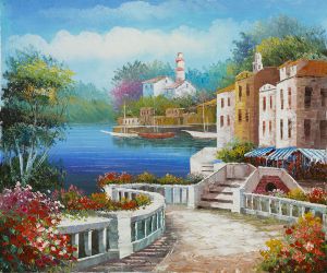 Mediterranean View - Oil Painting Reproduction On Canvas