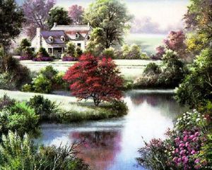 Two Cottages by a Lovely River - Oil Painting Reproduction On Canvas