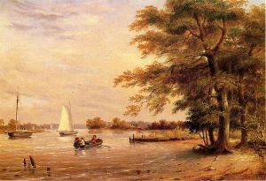 On the Shrewsbury River, Redbank, New Jersey - Thomas Birch Oil Painting