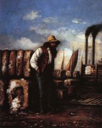 White Man with Cotton Bales on Docks - William Aiken Walker oil painting