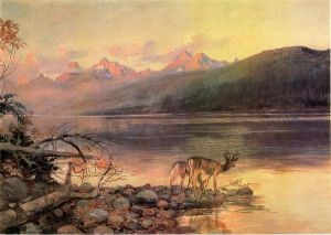 Deer at Lake McDonald - Charles Marion Russell Oil Painting